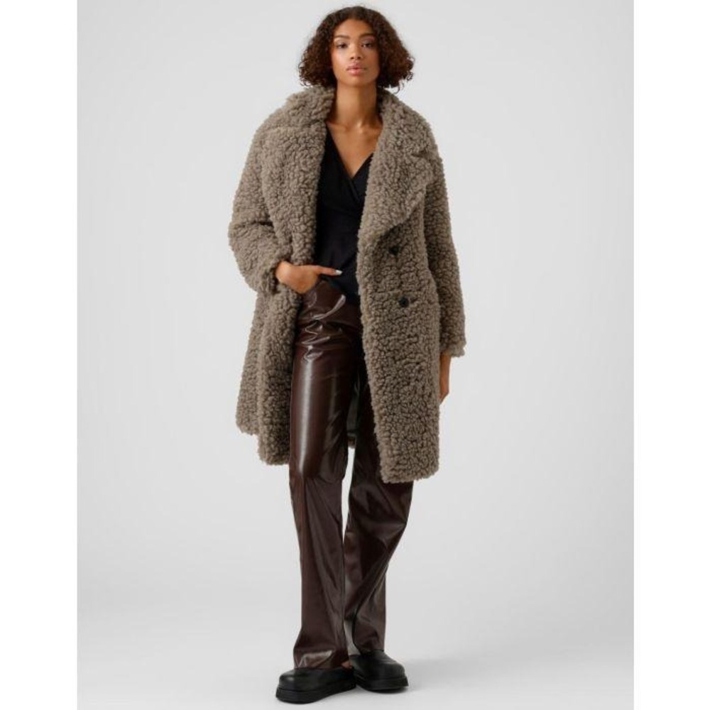 VERO MODA NWT ELVIRA Teddy‎ Coat Laurel Oak Olive Green Faux Fur Oversized XS